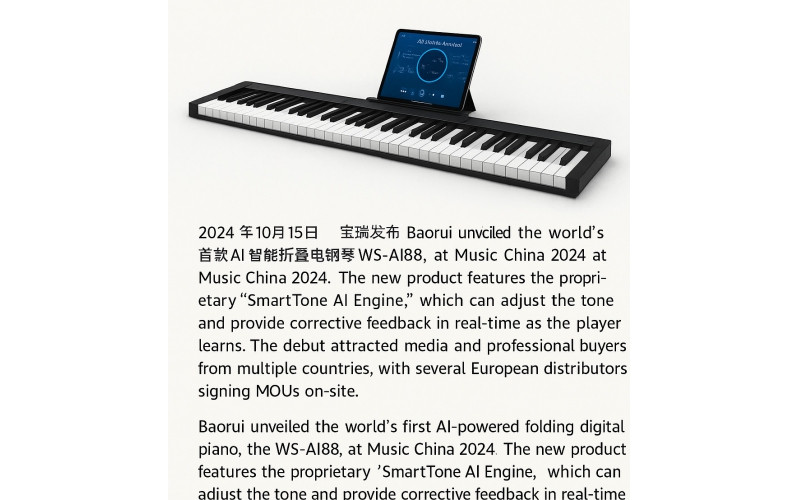 Baorui Launches World’s First AI‑Powered Folding Digital Piano WS‑AI88